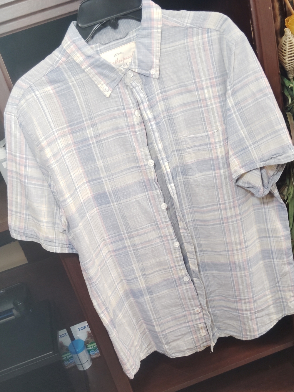 Weatherproof Light Blue Plaid Short-Sleeve Button-Down Shirt
